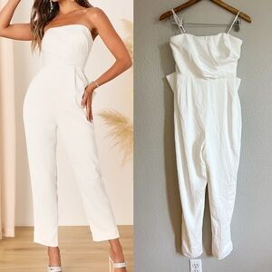 NWOT Beloved Bliss Ivory Strapless Slim Leg Bow Jumpsuit